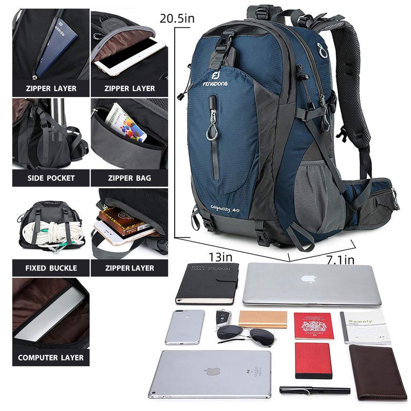 FENGDONG 40L Waterproof Lightweight Outdoor Daypack Hiking,Camping,Travel Backpack for Men Women Blue - Image 2
